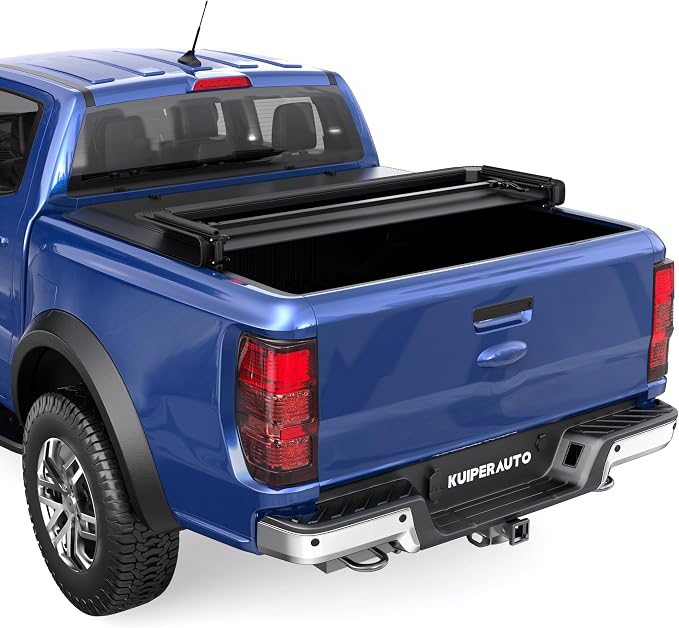 KUIPERAUTO 4.6FT Tri 3-Fold Soft Folding Truck Bed Tonneau Cover On Top Compatible with Ford Maverick 2022 2023 2024 2025 2026 Bed 3 Fold Fleetside Feet Bed 54.4 inch