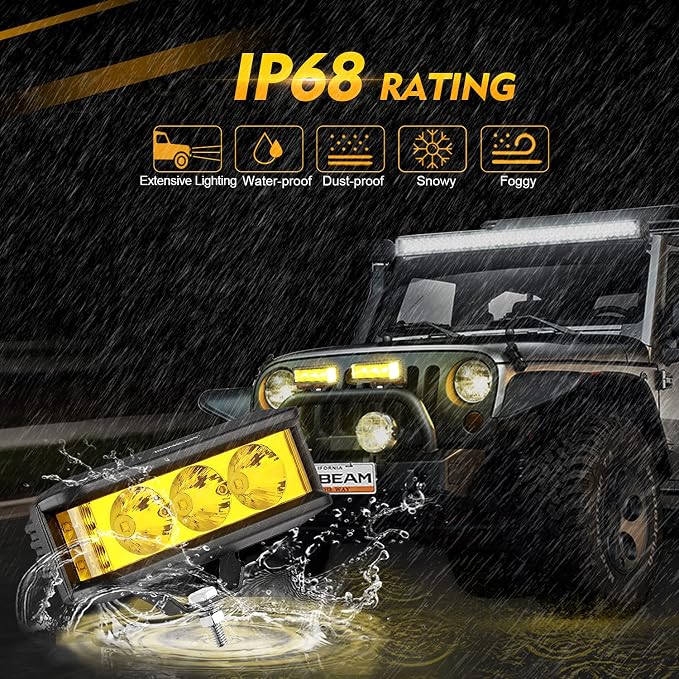 Auxbeam 5inch 68W Amber Fog Light Side Shooter LED Bar with Golden Yellow Spot Flood Combo Beam, Waterproof Offroad Fog Light for UTV ATV Jeep Wrangler Motor Truck Boat