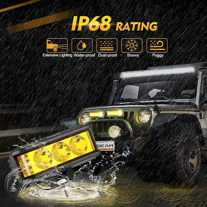 Auxbeam 5inch 68W Amber Fog Light Side Shooter LED Bar with Golden Yellow Spot Flood Combo Beam, Waterproof Offroad Fog Light for UTV ATV Jeep Wrangler Motor Truck Boat