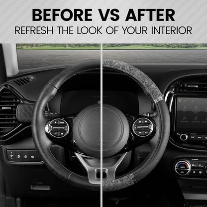 BDK Chrome Wood Grain Black & Gray Steering Wheel Cover for Cars, Trucks, Van, SUVs - Elegant and Comfortable Grip Accessories