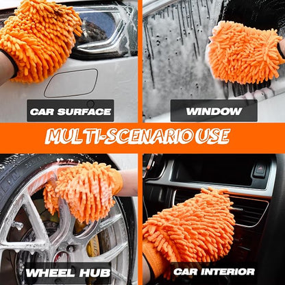 Raeyuan Car Wash Mitt - Premium Chenille Microfiber Wash Mitt for Car Cleaning, Scratch Free & Lint Free Washing Glove, Super Absorbent Noodle Sponge for Auto Detailing, SUV, Truck & Boat