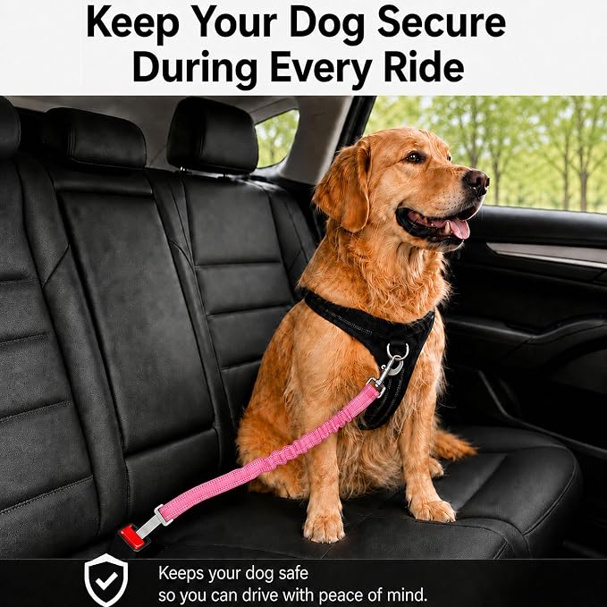 Dog Seat Belt 2Pcs, Retractable Pet Car Harness, Adjustable Dog SeatBelts for Vehicle, Nylon Pet Safety with Elastic Bungee