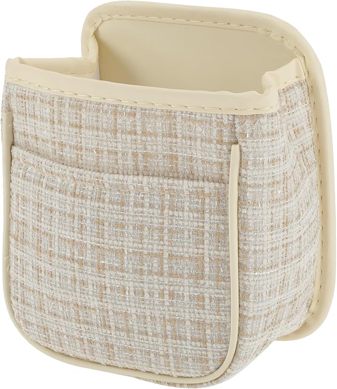Car Trash Can Portable and Hanging 6.3" Length 3.9" Width 7.1" Height Trash Bin Fabric Beige 1 Pcs