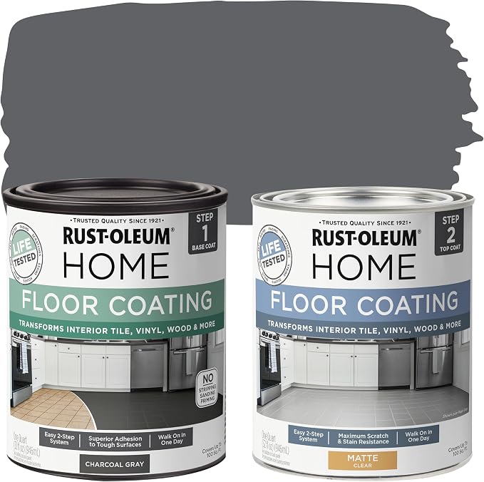 Rust-Oleum 367596 Home Interior Floor Coating Kit, Matte Charcoal Gray