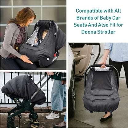 Waterproof Baby Car Seat Cover，YVMVDV Patented Cold Weather Carseat Cover for Babies,Infant Car Seat Cover Canopy for Boy Girls,Windproof Car Seat Canopy, Keeps Babies Warm and Cozy Black