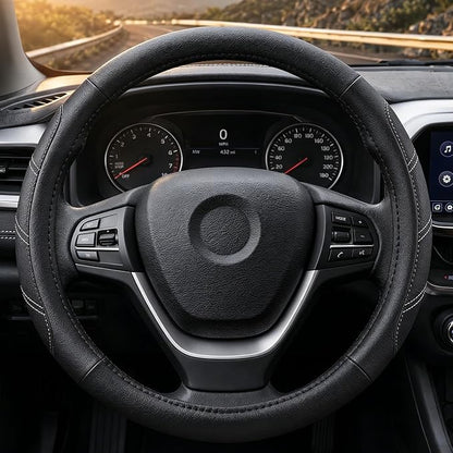 Black Line Punching Car Steering Wheel Cover, Microfiber Leather Sports, 14.5-15 in Universal Leather Wheel Covers, Breathable Fashion Anti-Slip, Steering Wheels Accessories for Men Women