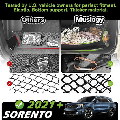 Muslogy Truck Bed Cargo Net Trunk Netting Compatible with 2021-2024 2025 2026 Kia Sorento Accessories, Pickup Cargo Organizer SUV Sedan Storage Net w/Heavy Duty Carabiners