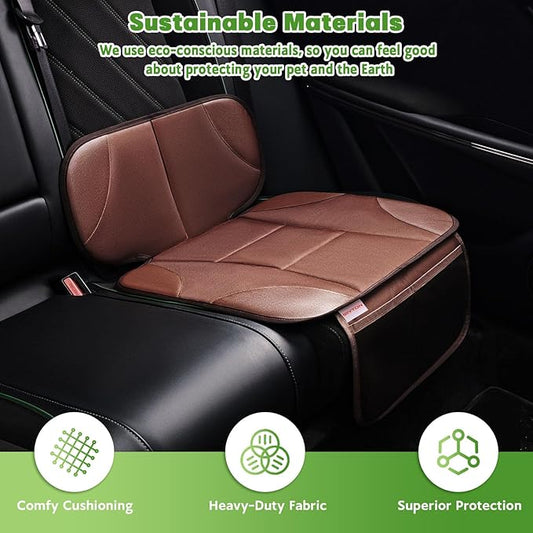 Siivton Car Seat Protector for Kids, Anti-Slip Design, Thick Padding, Prevents Seat Marks, 2 Storage Pockets for Toys & Snacks, Fits Most Cars, Black (Brown, 1 Pack)