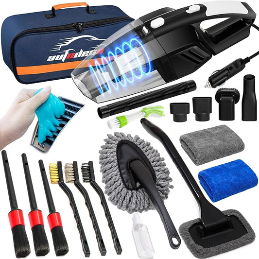 20Pcs Car Cleaning Wash Kit Interior Detailing Cleaner Kit with High Power Handheld Vacuum, Brush Set, Windshield Tool, Duster, Towels, Complete Car Care Tools, Blue