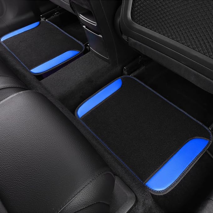 CAR PASS Faux Leather Steering Wheel Cover and Waterproof Car Floor Mats,Universal Car Combo Fit for 95% Sedan,SUV,Cars,14.5-15inch Sporty Anti-Slip Safety Comfortable Design(Black＆Bule)