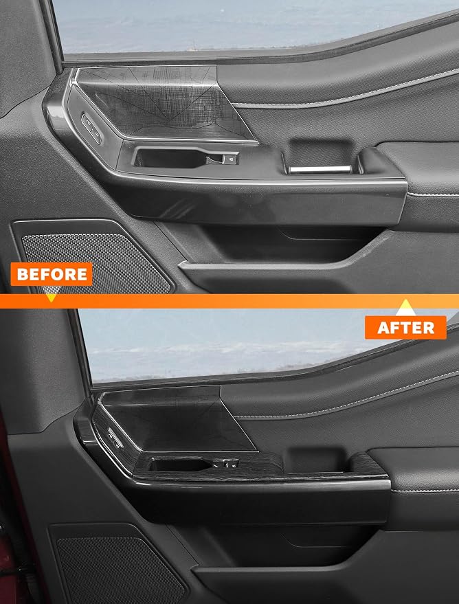 Savadicar Black Wood Grain Interior Accessories - Door Window Button Panel Trim Cover for Ford F150 (2021-present) - Premium Texture Interior Decor Upgrade Kit, 4-Piece Set