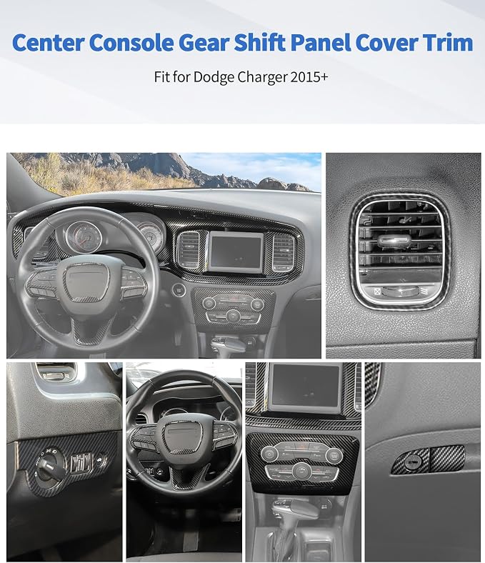 for Dodge Charger 2015+ Central Control Interior Cover Trim Kit 13pcs Carbon Fiber Central Control Dash Panel Decor Cover Trim Set Interior Accessories