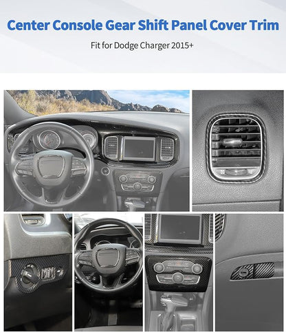 for Dodge Charger 2015+ Central Control Interior Cover Trim Kit 13pcs Carbon Fiber Central Control Dash Panel Decor Cover Trim Set Interior Accessories