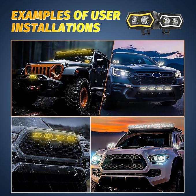 4WDKING LED Pod Lights 4 Inch with Dual-Color DRL Flood Beams Offroad Driving & Work Lights for Motorcycle Truck UTV ATV SUV 4x4 IP68 Waterproof (1 Pack)