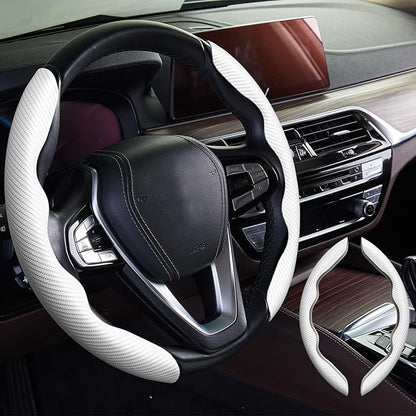 WOCOCN 2pcs Car Steering Wheel Cover,Anti-Skid Carbon Fiber Steering Wheel Protector for Men Women,Multiple Color Options,Universal for Most Car Interiors Accessories (White)
