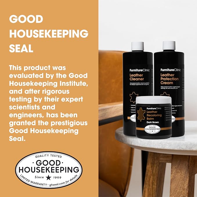 Furniture Clinic Leather Complete Restoration Kit | with Leather Recoloring Balm, Cleaner, 2-in-1 Protection Cream & Conditioner, Sponge, and Cloth | Repair Kit for Furniture (Dark Grey)