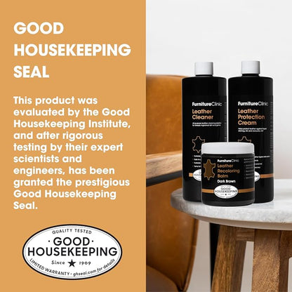 Furniture Clinic Leather Complete Restoration Kit | with Leather Recoloring Balm, Cleaner, 2-in-1 Protection Cream & Conditioner, Sponge, and Cloth | Repair Kit for Furniture (Tan)