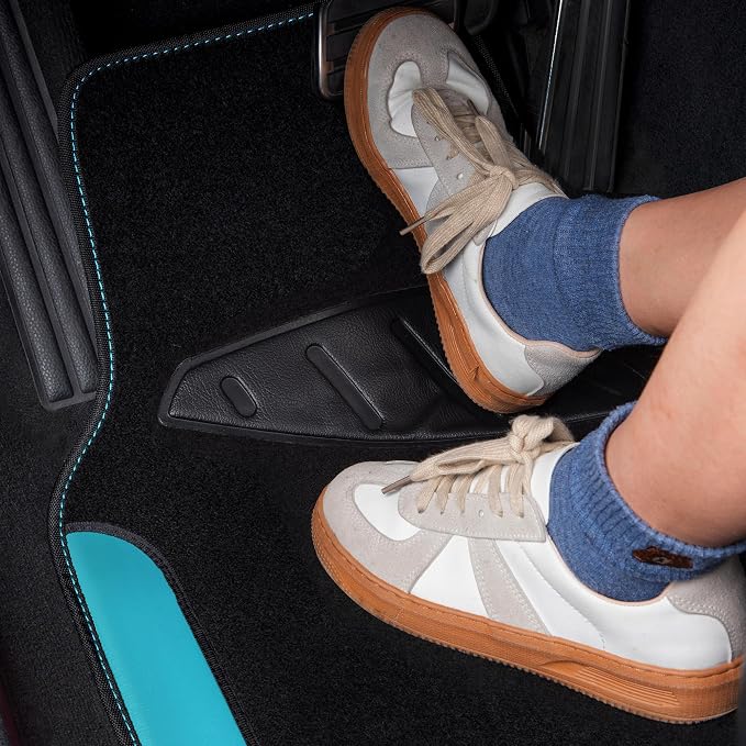 CAR PASS Waterproof Universal Fit Car Floor Mats, Faux Leather Car Carpet Mats, Car Mats with Anti-Slip Nibbs Backing & Driver Heel Pad Fit for SUV,Vans,sedans, Trucks,Set of 4pcs(Light Blue)