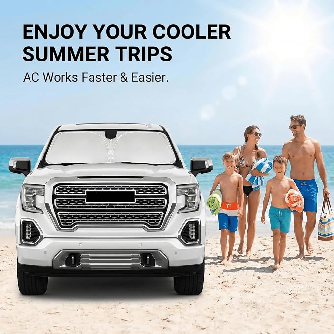Windshield Sun Shade for GMC Sierra 1500 2500 3500 SLT AT4 Denali 2019-2024 2025 2026 Front Window Shade Custom Fit Sun Visor Foldable Shade Blocks UV Rays Summer Must Have Car Accessories