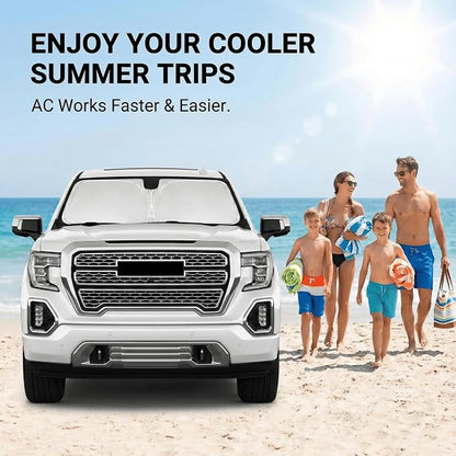 Windshield Sun Shade for GMC Sierra 1500 2500 3500 SLT AT4 Denali 2019-2024 2025 2026 Front Window Shade Custom Fit Sun Visor Foldable Shade Blocks UV Rays Summer Must Have Car Accessories