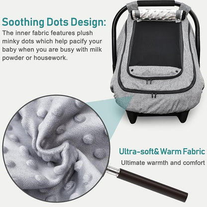 Waterproof Baby Car Seat Cover，YVMVDV Patented Cold Weather Carseat Cover for Babies,Infant Car Seat Cover Canopy for Boy Girls,Windproof Car Seat Canopy for Boys & Girls, Keeps Babies Warm