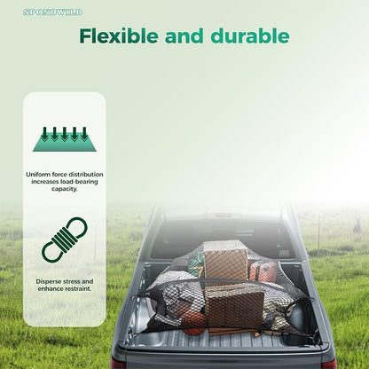 Stretchable Cargo Net with Hooks(6' x 4' Stretches to 12'x8') - Adjustable Elastic Trunk and Truck Bed Storage Organizer for Cars and Trucks, Ideal for Securing Light Loads, Easy to Install