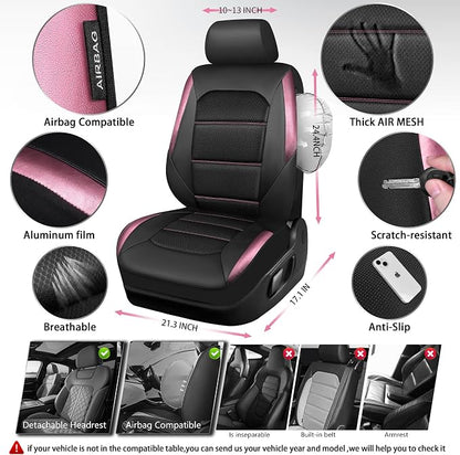 CAR PASS Memory 3D Foam Car Seat Covers Full Set, Breathable Mesh Thick Seat Covers for Car, Pink Metal Film Leather Seat Covers, Universal Automotive Comfort for SUVs Trucks, Black Pink