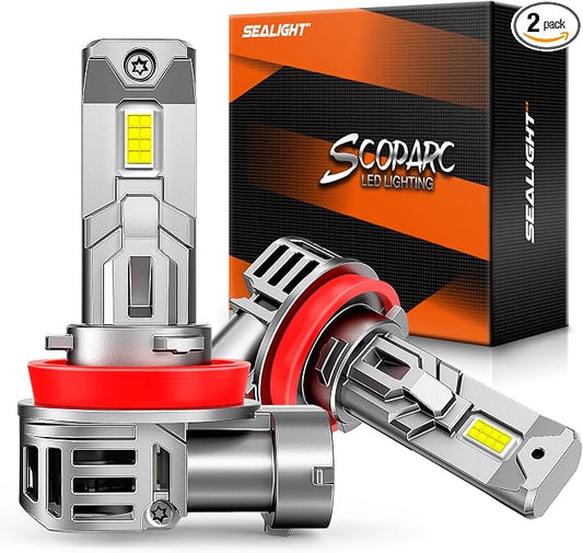 SEALIGHT S1-Pro H11/H8/H9 Fog & Light Bulbs, 40000LM 6500K White H11 Lights, 1600FT Beam, IP67 Waterproof with Fan, 2-Pack for ATV/SUV