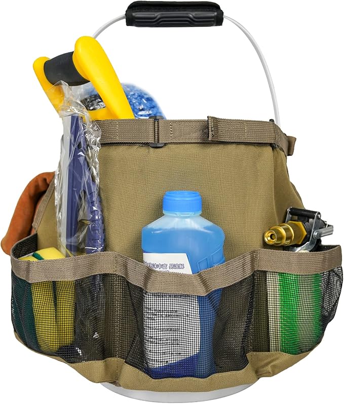 MELOTOUGH Car Wash Bucket Tool Organizer for Garden Tools Fit 3.5 to 5 Gallon Bucket (Khaki)
