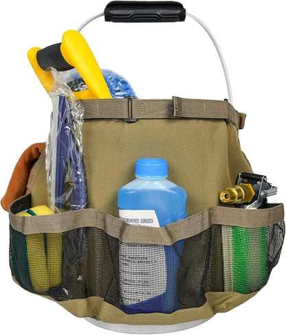 MELOTOUGH Car Wash Bucket Tool Organizer for Garden Tools Fit 3.5 to 5 Gallon Bucket (Khaki)