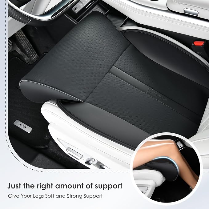 FLORICH Car Seat Extender Leg Support Cushion for Driver Seats Office Chair, Leather Widened seat Cushion for Long Drivers Universal Car Seat Cushion Legs Rest Pads-Black