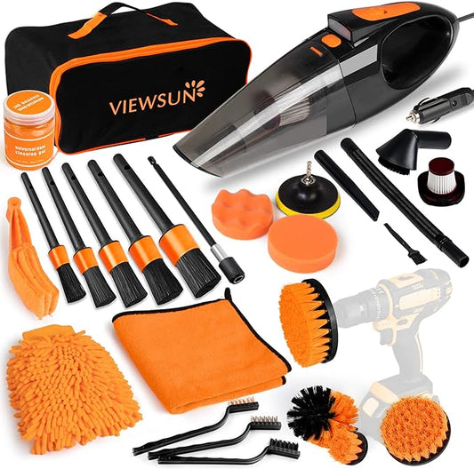 20PCS Car Cleaning Kit, Car Interior Detailing Kit with High Power Handheld Vacuum, Auto Detailing Drill Brush Set, Cleaning Gel, Complete Car Wash Kit Supplies for Deep Cleaning