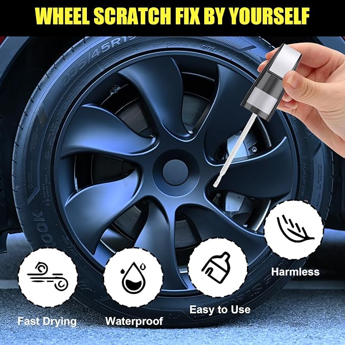 Rim Touch Up Paint(Incognito(NEU-285E)) for Tesla Model 3/Y/S/X Warp/Arachnid/Magnetite/Velarium/Perihelix/Machina Wheel, 2 in 1 Car Wheel Scratch Repair Kit, Quick & Easy Remover Curb Rash