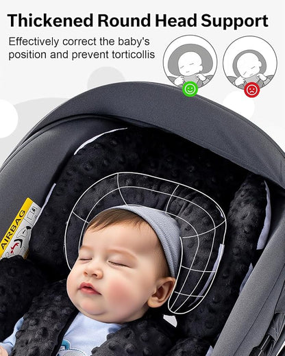 Infant Car Seat Insert with Extra Headrest for Preemie to Toddler, Adjustable Baby Car Seat Head Support with Shoulder Pads, Breathable Air Mesh & Mink Dot Newborn Carseat Insert