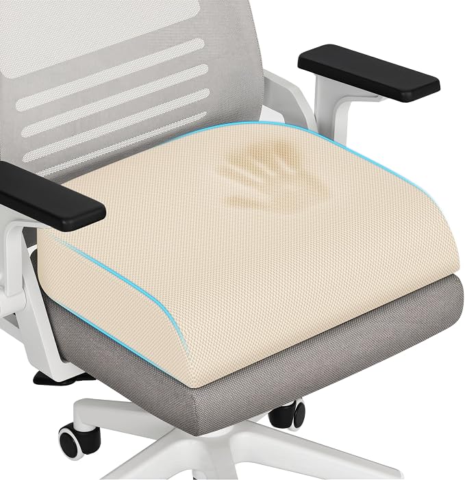 TranquilRelax Large Seat Cushion, Memory Foam Cushion for Long Sitting Hours on Office Chair, Home & Car, Non-Slip Chair Pad for Relieving Back & Sciatica & Hip & Coccyx Pain (Khaki)