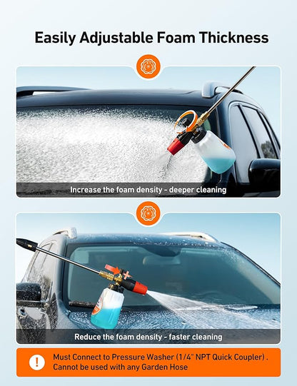 AstroAI Foam Cannon, Heavy Duty Durable Car Wash Foam Sprayer for Pressure Washer with 1/4" Quick Connector, Wide Neck Adjustable Snow Foam Lance and Thick Foam, Easy Install for Versatile, 1L Bottle