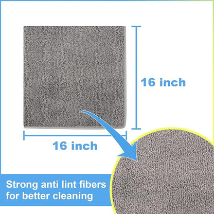 Car Wash Towels 16x16 - Microfiber, Grey 6-Pack | Premium microfiber is highly absorbent, lint-free & reusable. Perfect for car interior, exterior, kitchen & home.