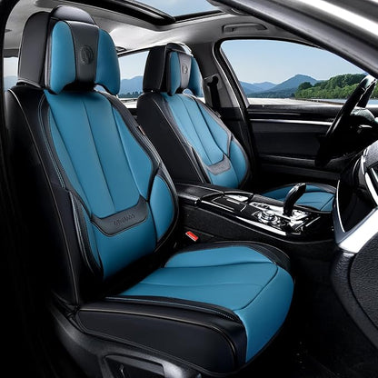Coverado Seat Covers, Car Seat Covers Front Seats, Car Seat Cover, Car Seat Protector Waterproof, Seat Cushion Nappa Leather with Head Pillow, Carseat Cover Universal Fit for Most Cars (Black&Blue)