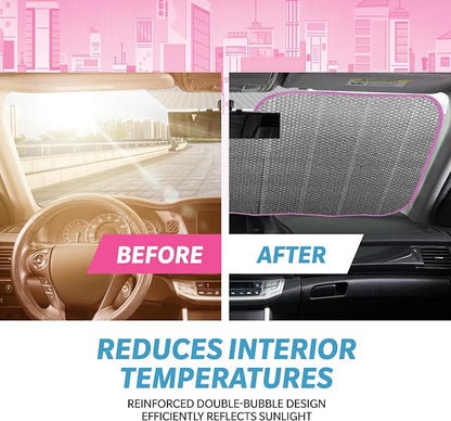 The Powerpuff Girls Car Windshield Sun Shade, Officially Licensed Accordion Style Sunshade for Car Window, Cute Cartoon Car Sun Shade Windshield for Front Window