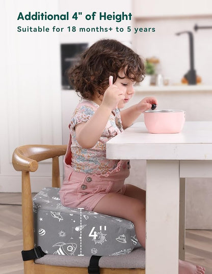 Babelio Ergo-Designed Booster Seat for Kitchen Chair, Promote Proper Upright Posture, Toddler Booster Seat for Dining Table, Removable & Washable Cover, Suitable for 18 Months to 5 Years, Gray Space