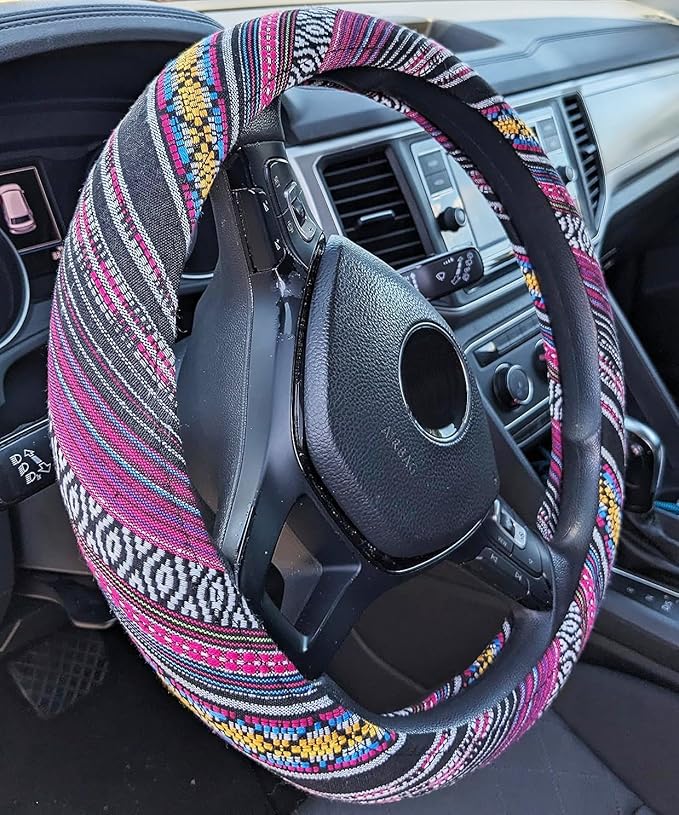 Boho Steering Wheel Cover for Women Men Baja Blanket Enthic Car Steering Wheel Cover Ethnic Car SUV Wheel Protector, Breathable, Anti-Slip, Odorless, Universal Fit 14.5-15 Inch