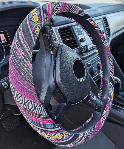 Boho Steering Wheel Cover for Women Men Baja Blanket Enthic Car Steering Wheel Cover Ethnic Car SUV Wheel Protector, Breathable, Anti-Slip, Odorless, Universal Fit 14.5-15 Inch