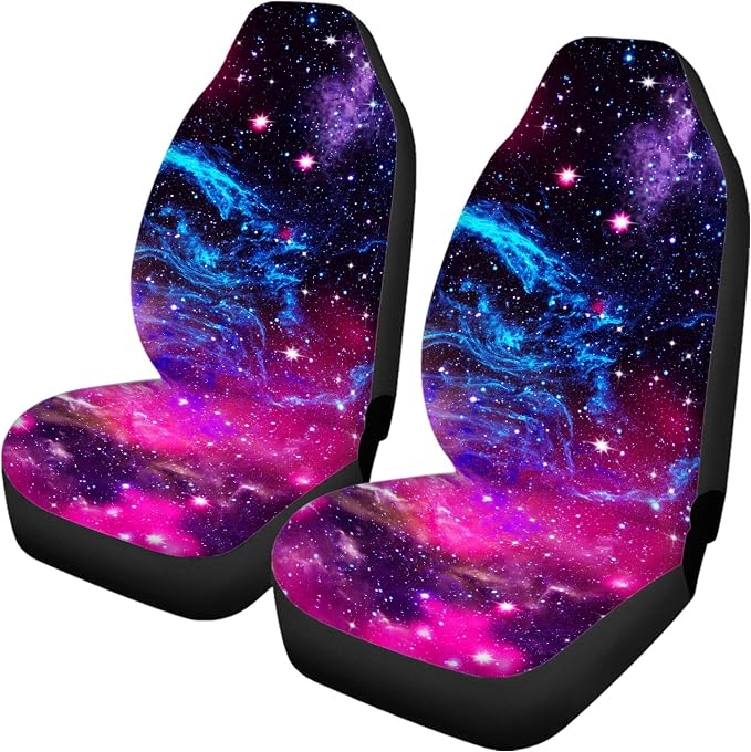 Blue Purple Galaxy Car Seat Covers Full Set,Deep Space Abstract Universe Stars Nebula Design Vehicle Front Rear Bench Cushion Protectors Auto Interior Accessories Universal for Trucks Sedans