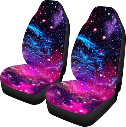 Blue Purple Galaxy Car Seat Covers Full Set,Deep Space Abstract Universe Stars Nebula Design Vehicle Front Rear Bench Cushion Protectors Auto Interior Accessories Universal for Trucks Sedans