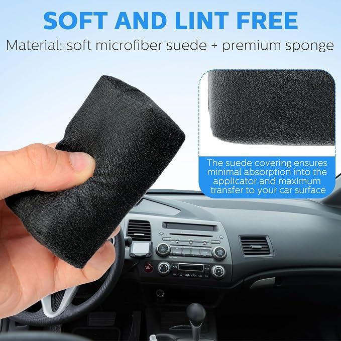 Riakrum 12 Pack Microfiber Applicator Pads Suede Car Detailing Sponge Ceramic Coating Applicator Pads Coating Sponge for Cars Graphene Metal Plastic Trim Ceramic Spray Applying Wax (Black)