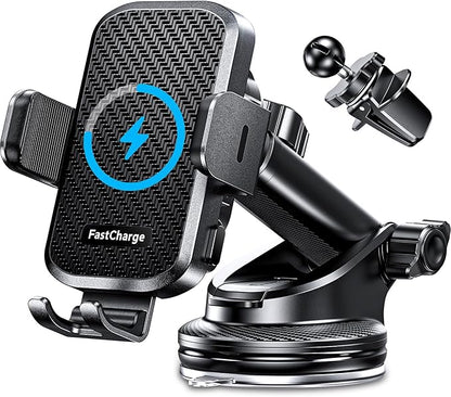 Wireless Car Charger with Phone Holder Mount, 15W Fast Charging Auto Clamping Phone Holders for You Car Windshield Dashboard Air Vent Accessories for iPhone, Samsung Galaxy, Google, etc