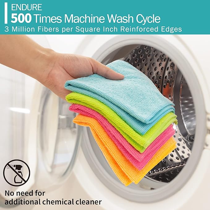 Microfiber Cleaning Cloth, 12 Pack Cleaning Rags, 12" x 12" Microfiber Towel, Lint Free Non-Abrasive Dusting Cloth, Microfiber Towels for Cars Kitchen Garage House Office