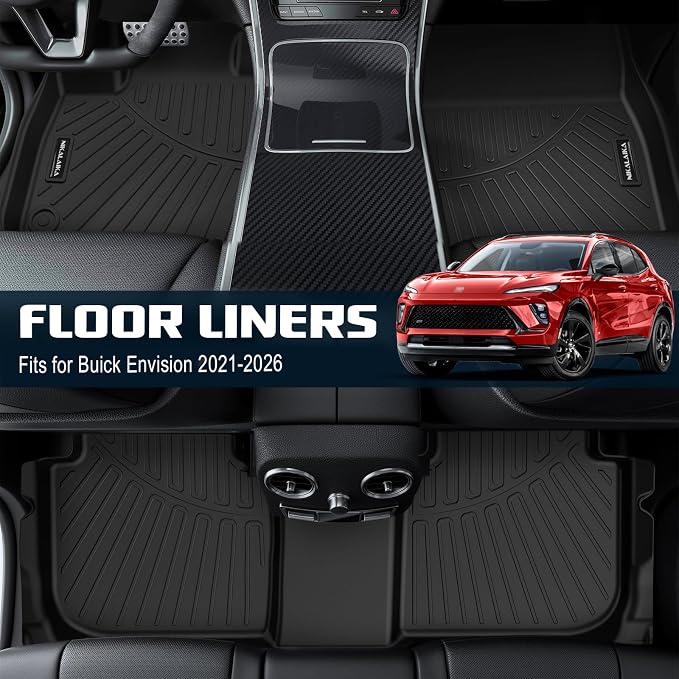 Floor Mats & Cargo Liner & Backrest Mat for 2021-2025 2026 Buick Envision All Weather Protection TPE Rubber Floor Liner for Envision Full Set Mat Automotive Accessories, Black