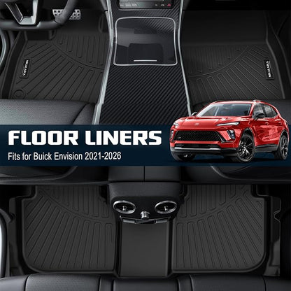 Floor Mats & Cargo Liner & Backrest Mat for 2021-2025 2026 Buick Envision All Weather Protection TPE Rubber Floor Liner for Envision Full Set Mat Automotive Accessories, Black
