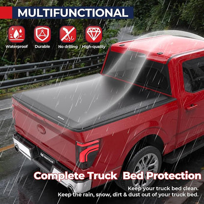 MOSTPLUS 5.5FT Tri-Fold Soft Truck Bed Tonneau Cover On Top Compatible with Ford F150 2015-2025 2026 F-150 Bed 3 Fold Styleside (67Inch)